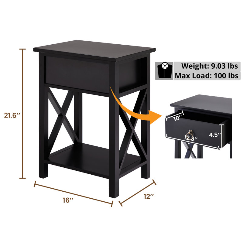 Breakwater Bay Adelmar Small Night Stand with Storage Shelf and Drawer